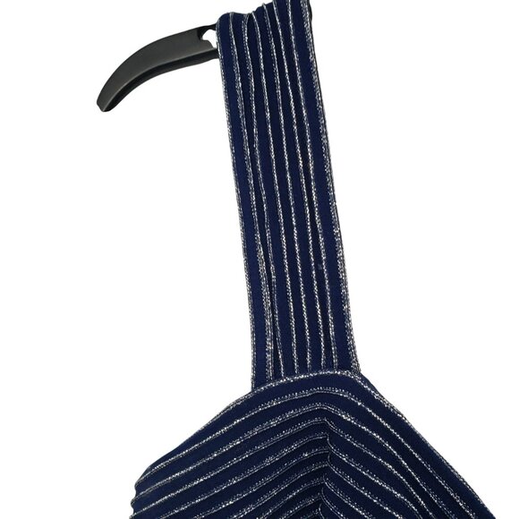 Vintage 90s Tadashi Blue Silver Corset Rhinestone Long Maxi Prom Dress - Picture 4 of 11